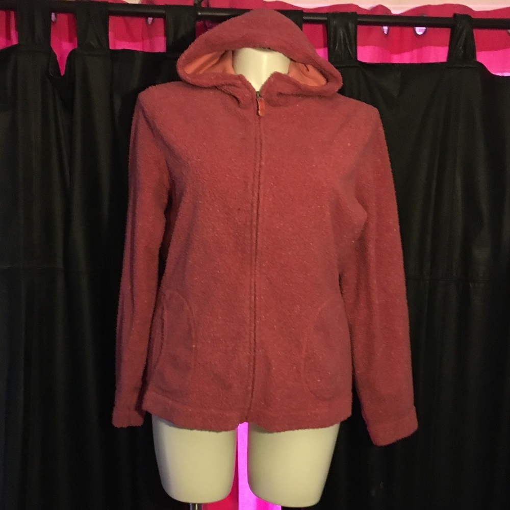 LL Bean cuddly pink and white teddy coat size XL